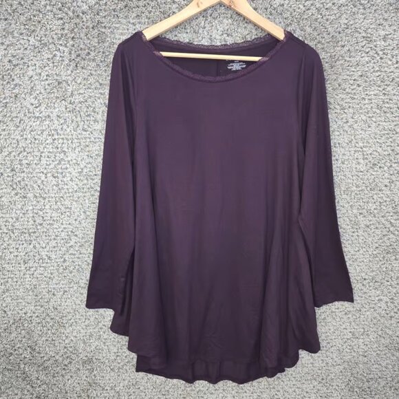 Lane Bryant Top Womens Plus 14/16 Purple Scoop Neck Long Sleeve Tee Stretch - Picture 1 of 3
